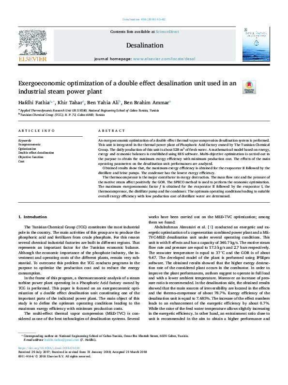 (PDF) Exergoeconomic optimization of a double effect desalination unit ...