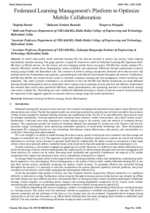 (PDF) Federated Learning Management's Platform to Optimize Mobile ...