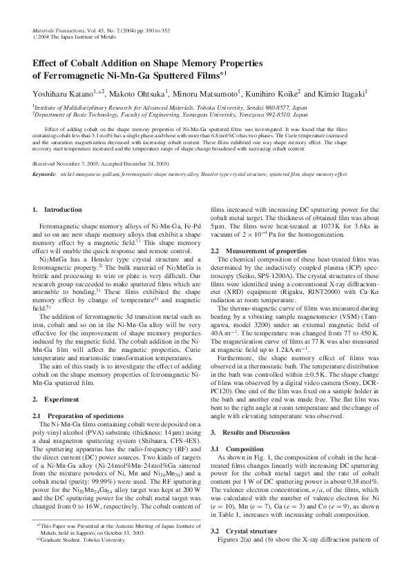 (PDF) Effect of Cobalt Addition on Shape Memory Properties of ...