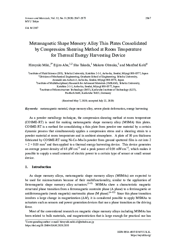 (PDF) Metamagnetic Shape Memory Alloy Thin Plates Consolidated by ...