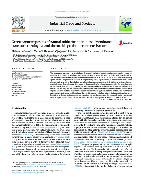 (PDF) Green nanocomposites of natural rubber/nanocellulose: Membrane ...