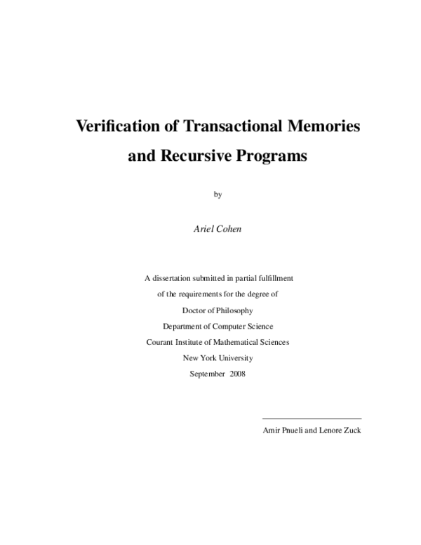 (PDF) Verification of Transactional Memories and Recursive Programs