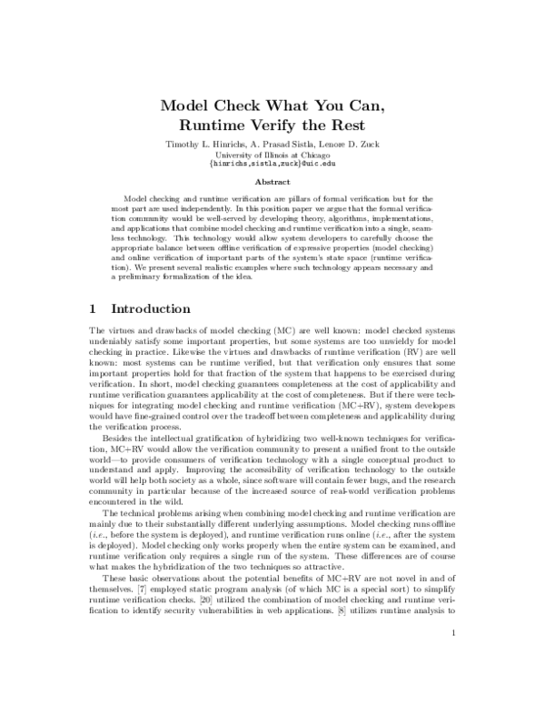 (PDF) Model Check What You Can, Runtime Verify the Rest