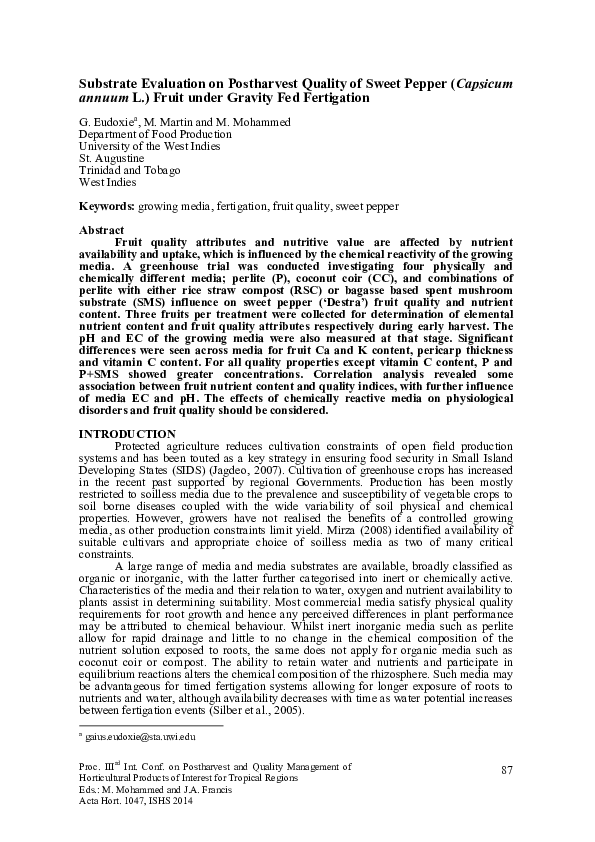 (PDF) Substrate Evaluation on Postharvest Quality of Sweet Pepper ...