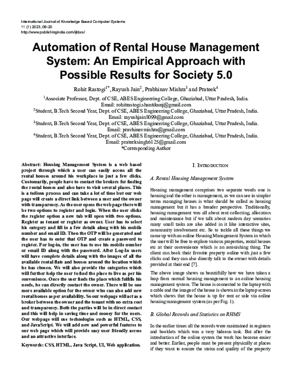 (PDF) Automation of Rental House Management System: An Empirical ...