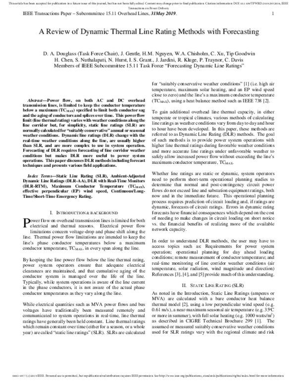 (PDF) A Review of Dynamic Thermal Line Rating Methods With Forecasting