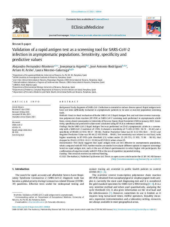 (PDF) Validation of a Rapid Antigen Test as a Screening Tool for SARS ...