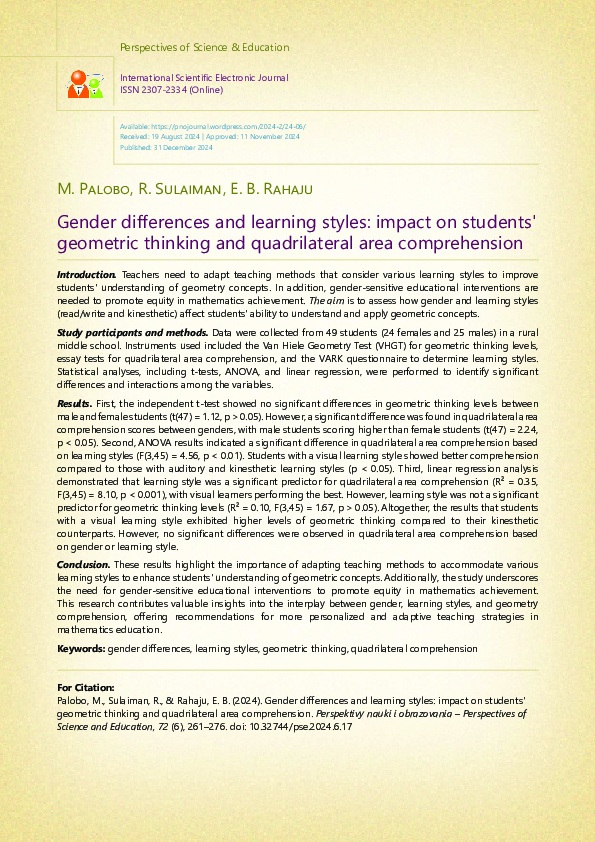 (PDF) Gender differences and learning styles: impact on students ...
