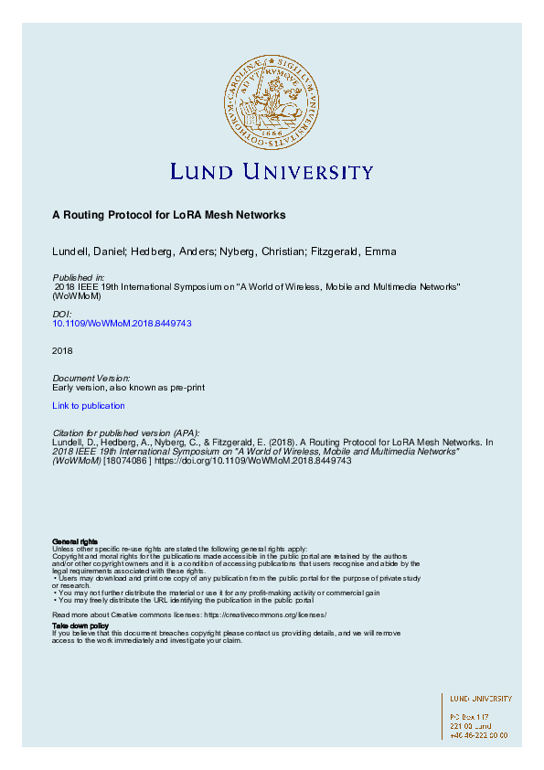 (PDF) A Routing Protocol for LoRA Mesh Networks