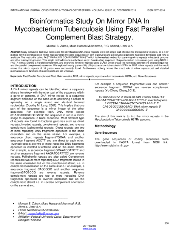 (PDF) Bioinformatics Study On Mirror DNA In Mycobacterium Tuberculosis ...