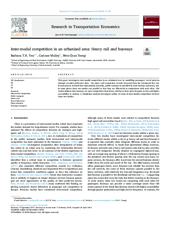 (PDF) Inter-modal competition in an urbanised area: Heavy rail and busways