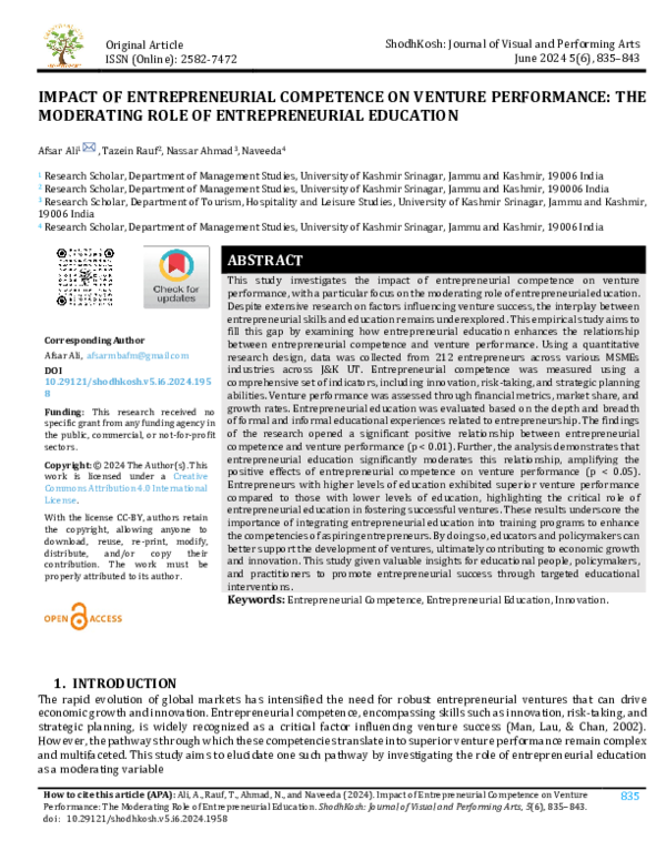 (PDF) IMPACT OF ENTREPRENEURIAL COMPETENCE ON VENTURE PERFORMANCE: THE ...