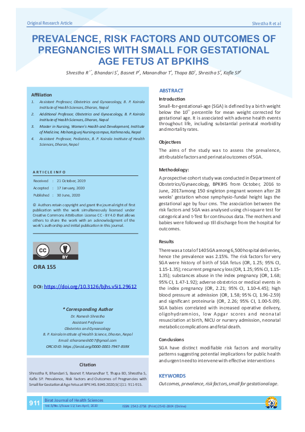 (PDF) Prevalence, Risk Factors and Outcomes of Pregnancies with Small ...