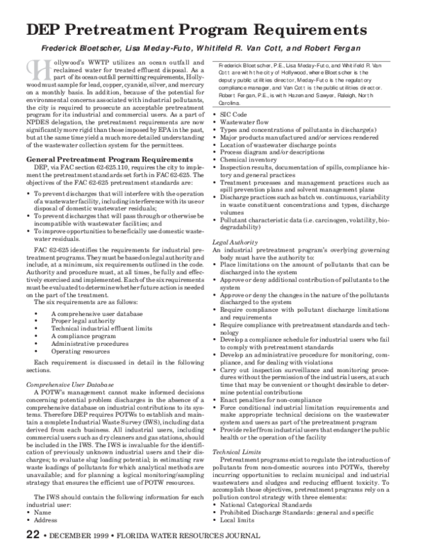 (PDF) DEP Pretreatment Program Requirements