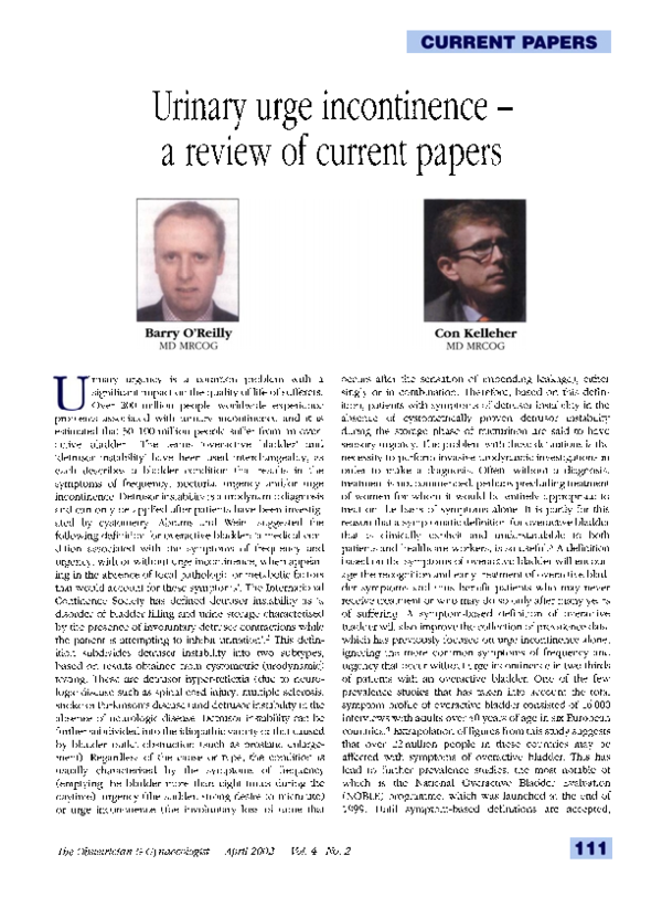 (PDF) Urinary urge incontinence ‐ a review of current papers