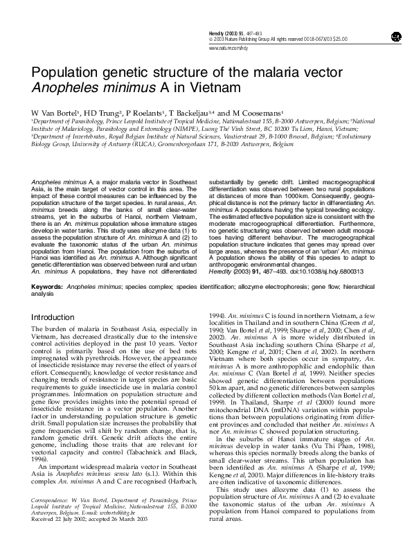 (PDF) Population genetic structure of the malaria vector Anopheles ...