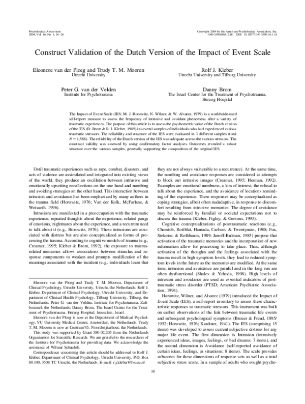 (PDF) Construct validation of the Dutch version of the impact of event ...