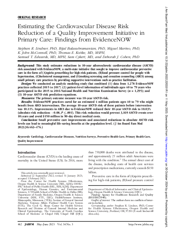 (PDF) Estimating the Cardiovascular Disease Risk Reduction of a Quality ...