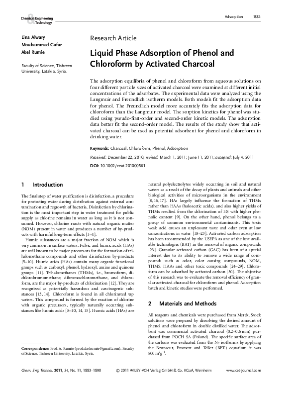(PDF) Liquid Phase Adsorption of Phenol and Chloroform by Activated ...
