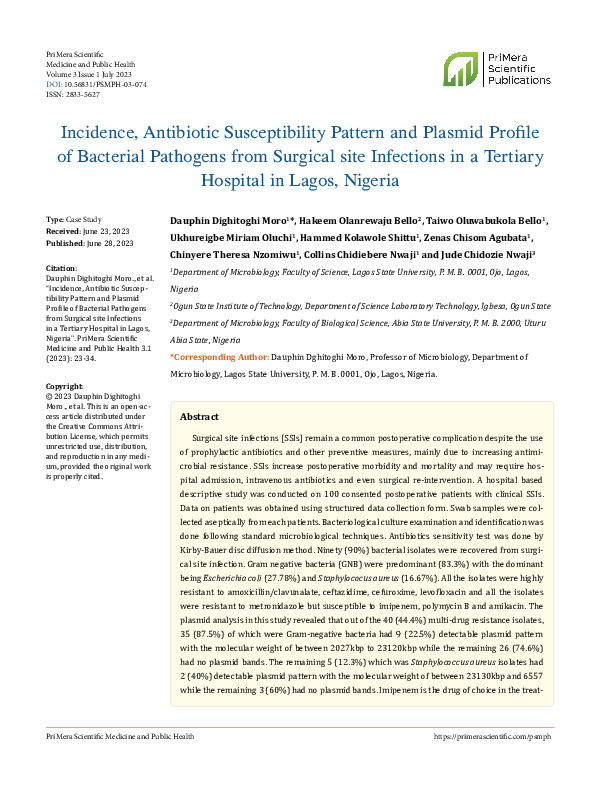 (PDF) Incidence, Antibiotic Susceptibility Pattern and Plasmid Profile ...