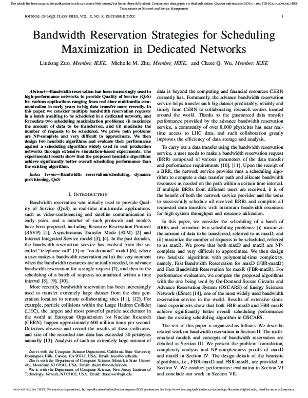 (PDF) Bandwidth Reservation Strategies for Scheduling Maximization in ...