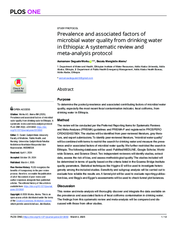 (PDF) Prevalence and associated factors of microbial water quality from ...