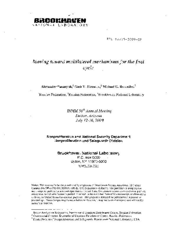 (PDF) Moving toward multilateral mechanisms for the fuel cycle