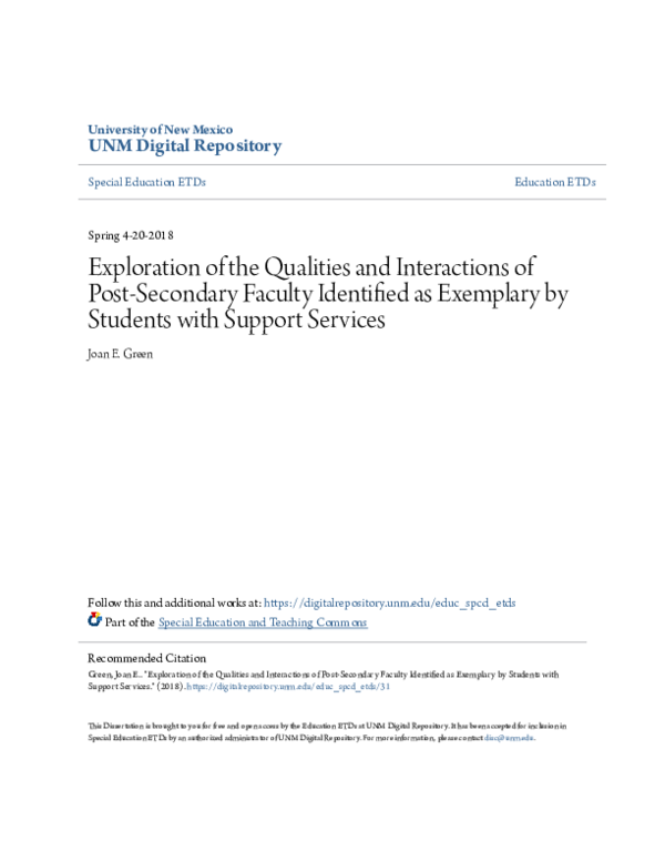 (PDF) Exploration of the Qualities and Interactions of Post-Secondary ...