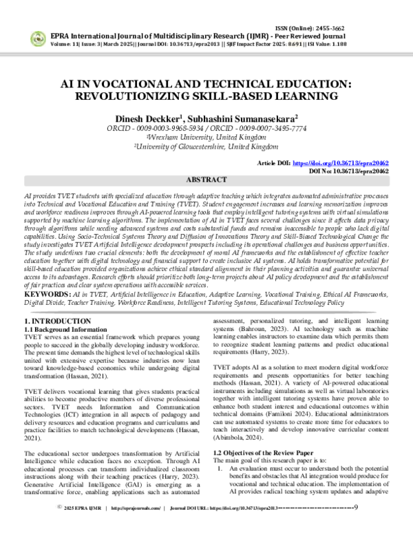 (PDF) AI IN VOCATIONAL AND TECHNICAL EDUCATION: REVOLUTIONIZING SKILL ...