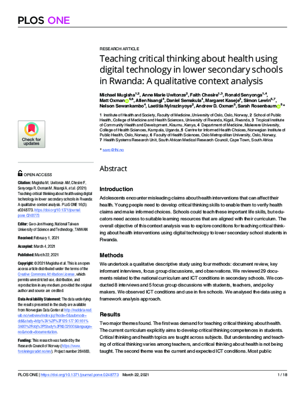 (PDF) Teaching critical thinking about health using digital technology ...