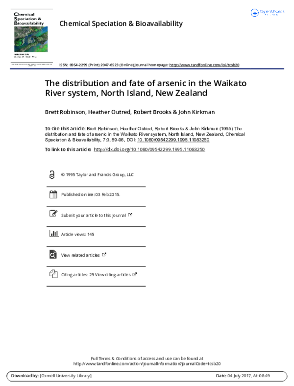 (PDF) The distribution and fate of arsenic in the Waikato River system ...