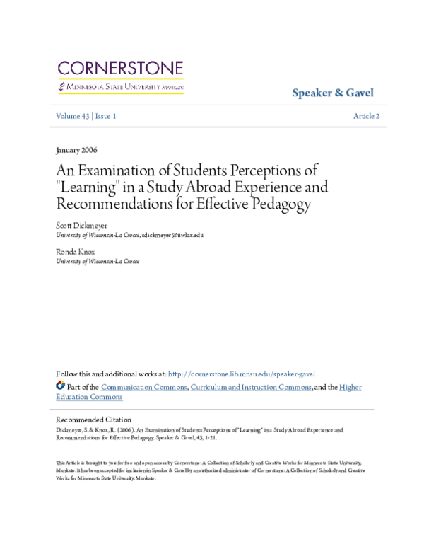 (PDF) An Examination of Students Perceptions of "Learning" in a Study ...