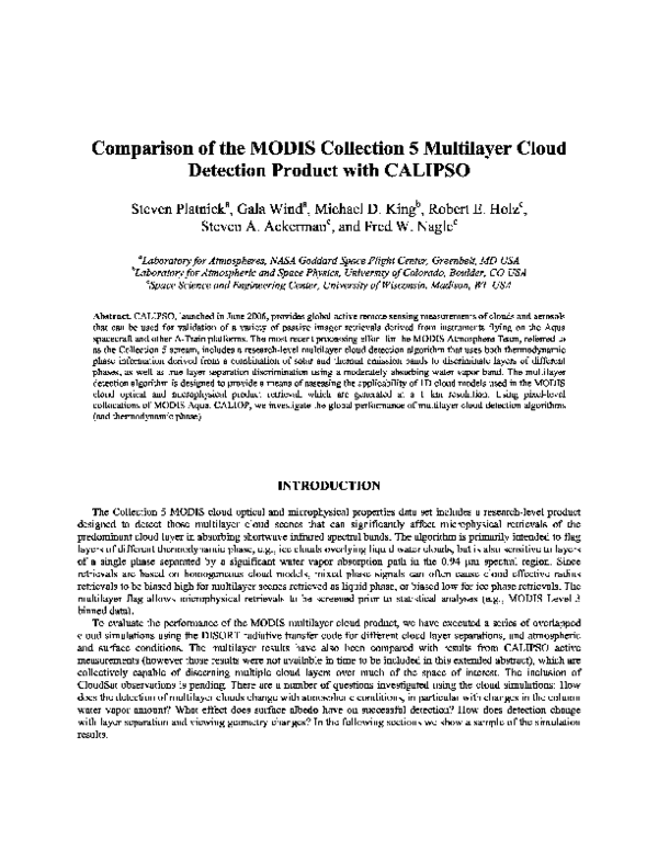(PDF) Comparison of the MODIS Collection 5 Multilayer Cloud Detection ...