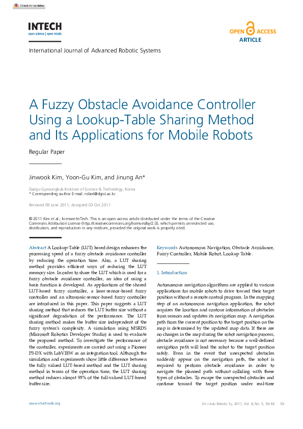 (PDF) A Fuzzy Obstacle Avoidance Controller Using a Lookup-Table ...