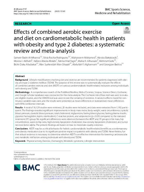 (PDF) Effects of combined aerobic exercise and diet on cardiometabolic ...