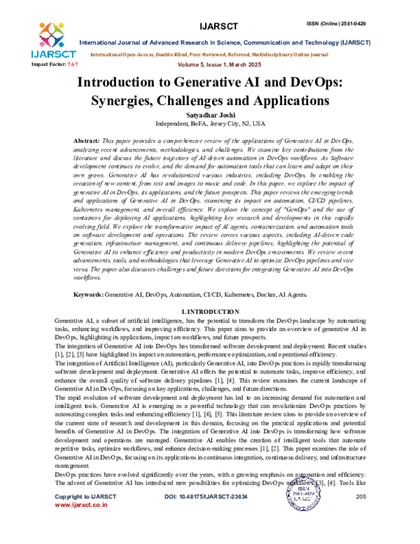 (PDF) Introduction to Generative AI and DevOps: Synergies, Challenges ...