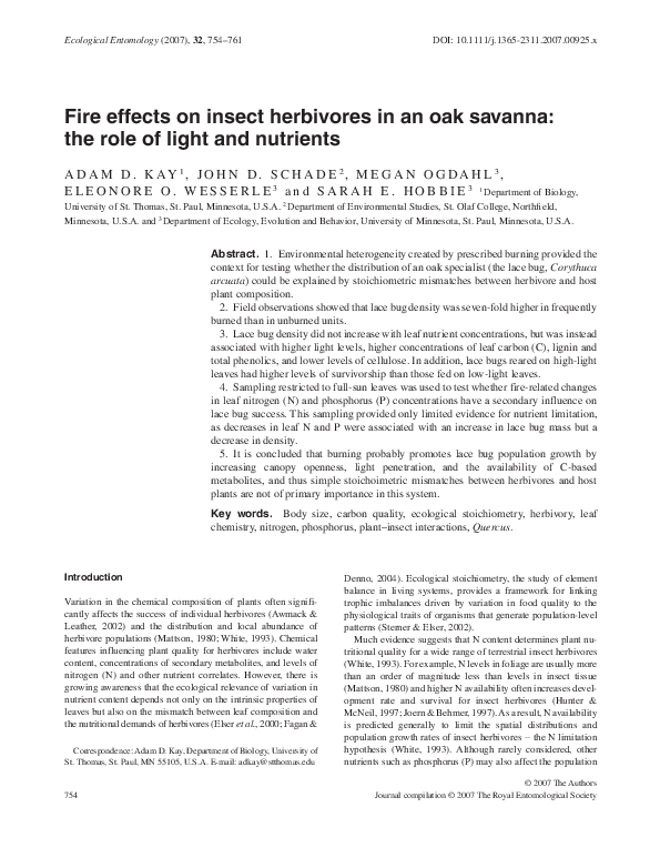 (PDF) Fire effects on insect herbivores in an oak savanna: the role of ...