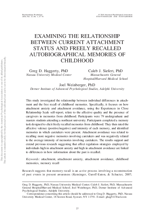 (PDF) Examining the relationship between current attachment status and ...