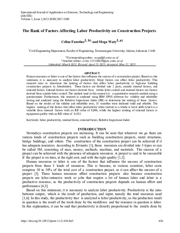 (PDF) The Rank of Factors Affecting Labor Productivity on Construction ...