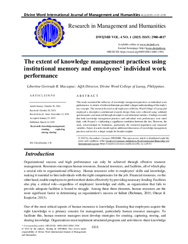 (PDF) The extent of knowledge management practices using institutional ...