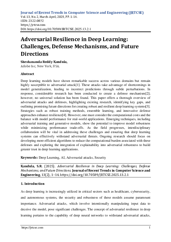 (PDF) Adversarial Resilience in Deep Learning: Challenges, Defense ...