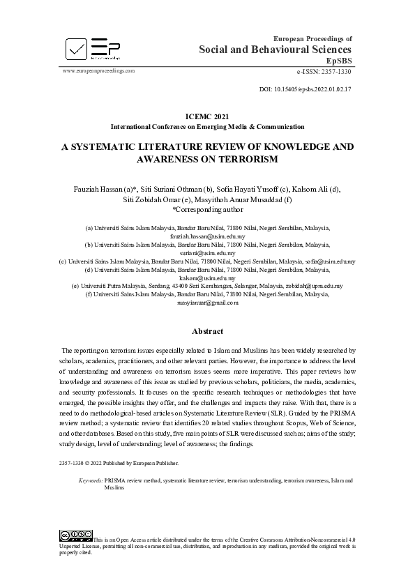 (PDF) A Systematic Literature Review of Knowledge and Awareness on ...