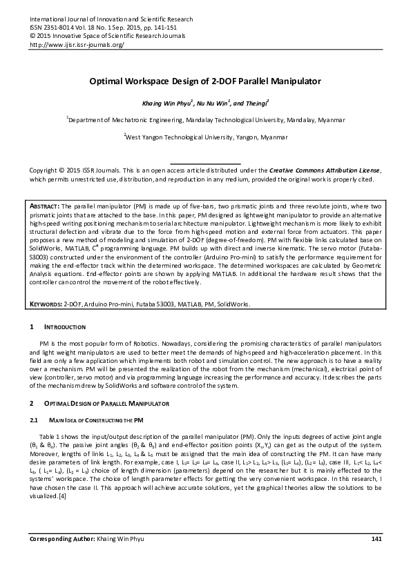 (PDF) Optimal Workspace Design of 2-DOF Parallel Manipulator