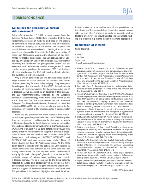(PDF) Guidelines for preoperative cardiac risk assessment