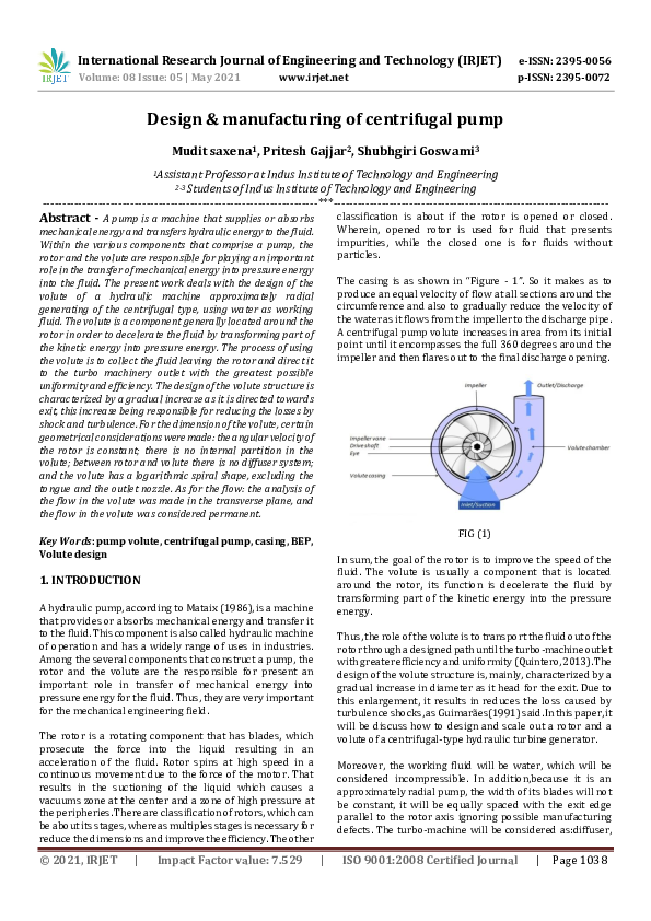 (PDF) Design & manufacturing of centrifugal pump