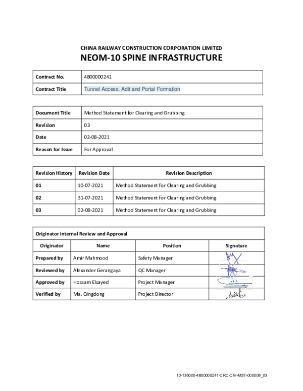 (PDF) Method Statement for Clearing and Grubbing