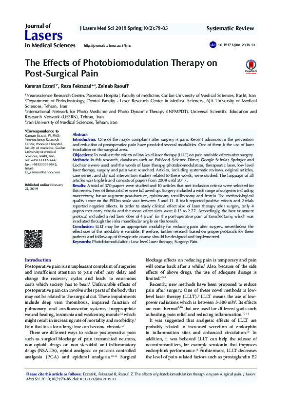 (PDF) The Effects of Photobiomodulation Therapy on Post-Surgical Pain