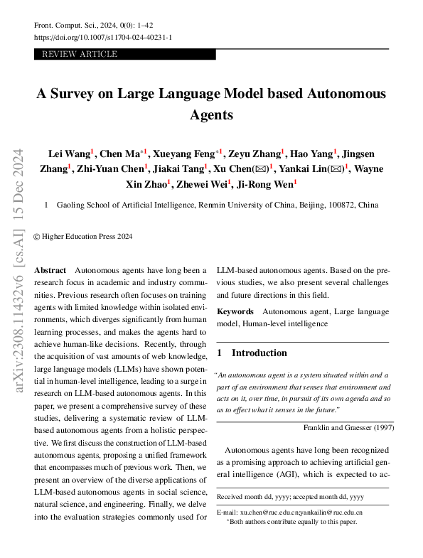 (PDF) A Survey on Large Language Model based Autonomous Agents