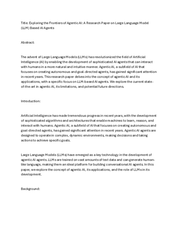 (PDF) Exploring the Frontiers of Agentic AI: A Research Paper on Large ...