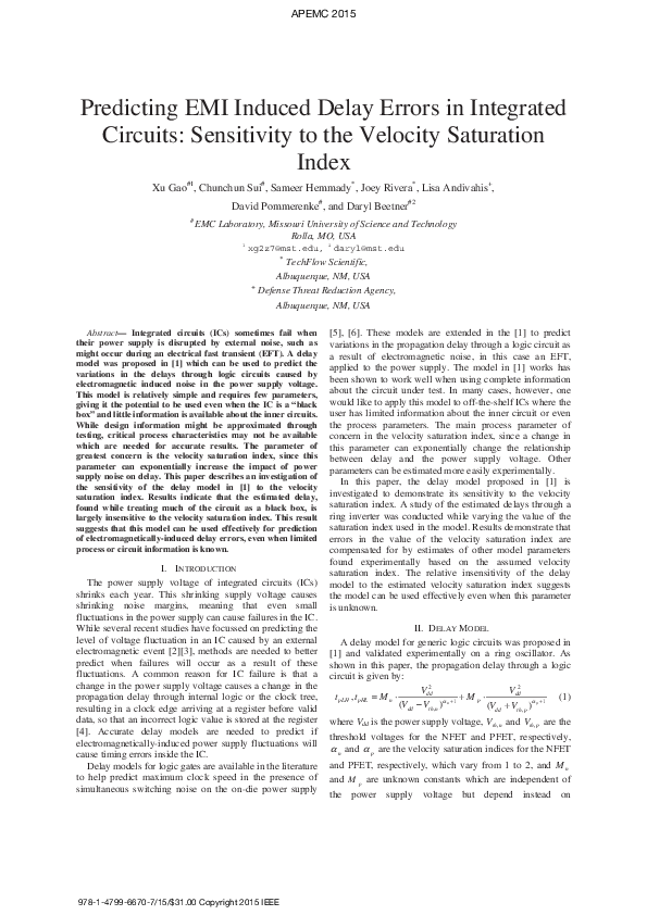 (PDF) Predicting EMI induced delay errors in integrated circuits ...